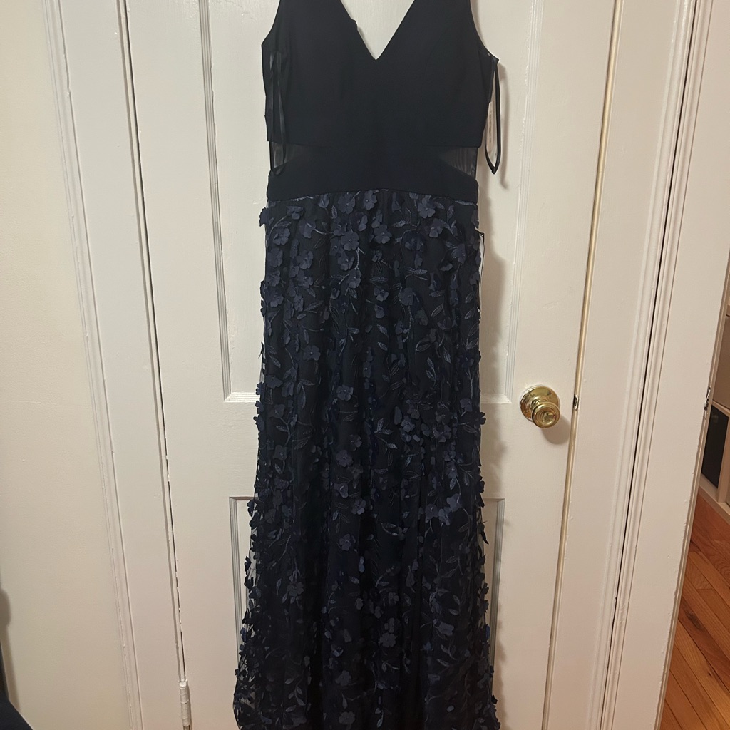 Macy's Elegant Black And Blue Floral Maxi Dress
